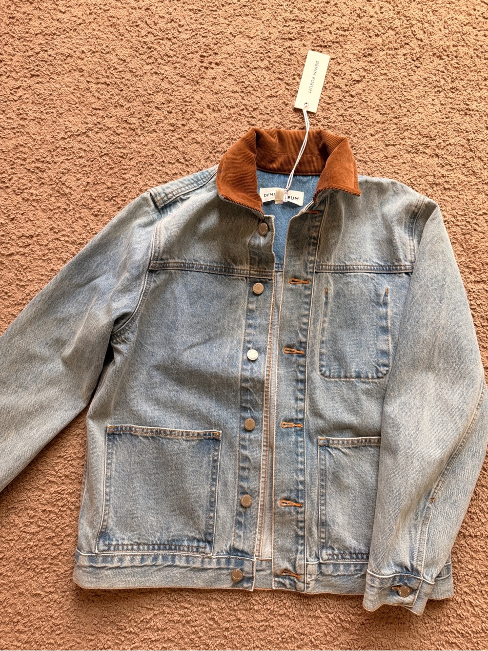Aritzia Denim Jacket with Brown Corduroy Collar - Picture 7 of 10